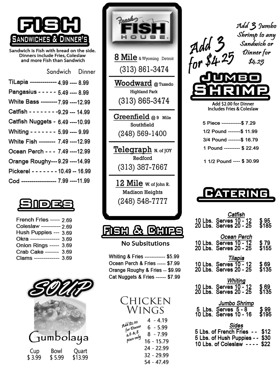 Print Friendly Menu Fresh Fish House Michigan